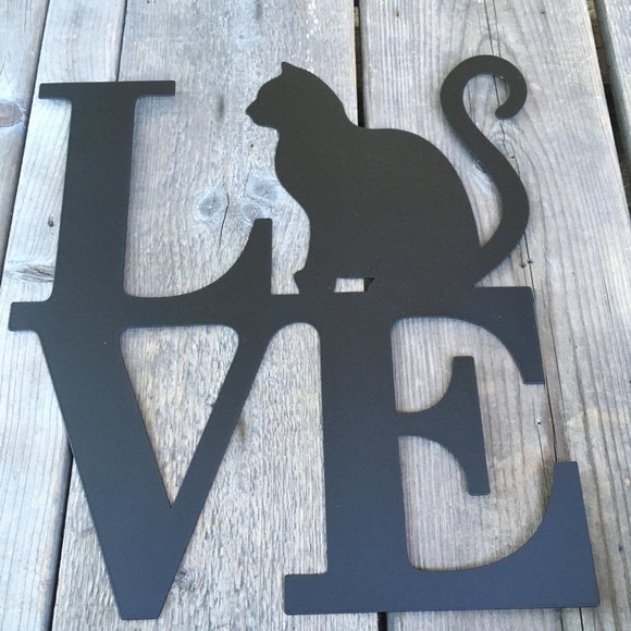 Silhouette Cat LOVE Metal Wall Sign, Wall Decor, Wall Hanging - Picture 2 of 3